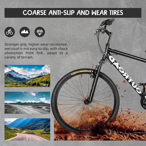 Vista 3 de Bicicleta de montaña de 26 pulgadas, marco de hierro de acero de alto aluminio/carbono, frenos en V delanteros y traseros de 21 velocidades, MTB