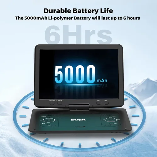 Vista 2 de Reproductor de DVD portátil de 16.9 pulgadas con pantalla grande HD de 14.1 pulgadas, batería recargable de 5 horas, reproductores de DVD para niños