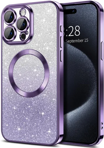 Vista 93 de Hython Funda para iPhone 13 Pro transparente con purpurina magnética [compatible con MagSafe] Protector completo de lente de cámara delgado