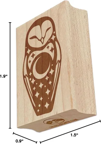 Vista 8 de Sello rectangular de goma con diseño de tótem de búho granero y luna nocturna para estampado de manualidades, 1.7 pulgadas, pequeño