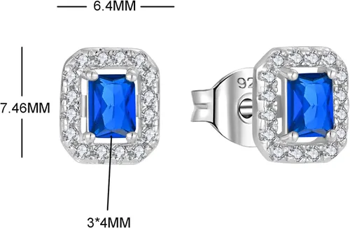 Vista 2 de Aretes de plata de ley 925 con halo de piedra natal con circonita cúbica 3A