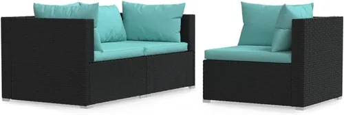 Vista 9 de 3 Piece Patio Lounge Sofa Set with Cushions, Brown Rattan