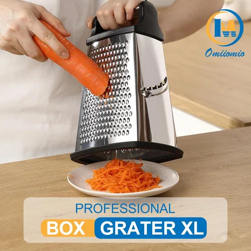 Vista 2 de Rallador Profesional de Queso - Acero Inoxidable, Tamaño XL, 4 Lados - Rallador de Caja Perfecto para Queso Parmesano, Verduras, Jengibre - Apto