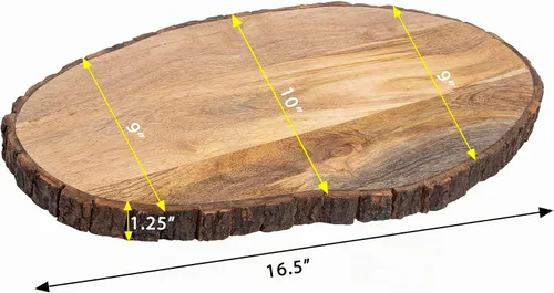 Vista 4 de GoCraft Tabla de cortar ovalada de madera con borde de corteza de árbol Tabla de cortar de madera de mango con borde vivo, preparación y servir