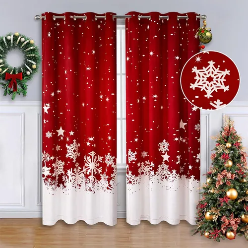 Vista 11 de CAROMIO, cortinas de Navidad para sala de estar, juego de 2 paneles, cortinas largas de terciopelo de 63 pulgadas, cortinas decorativas con copos