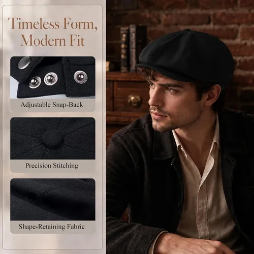 Vista 3 de Gorra de Newsboy de 8 paneles para hombre, gorra plana para novatos Cabbie
