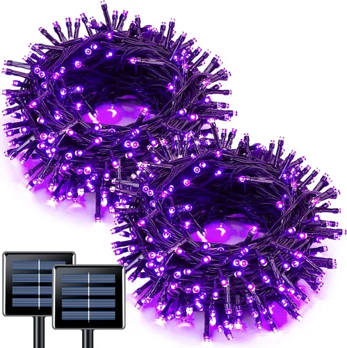 Vista 35 de JMEXSUSS - Paquete de 2, luces solares de Navidad cálidas y multicolor para exteriores, cada una con 100 LED, 10 metros, luces solares impermeables