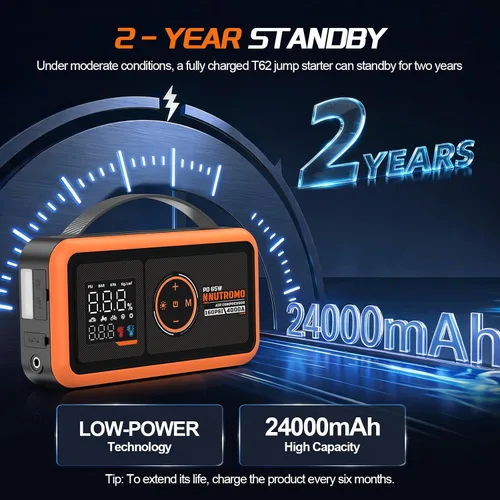 Vista 9 de Arrancador de salto de 24000mAh 4000A con compresor de aire, carga rápida Caja de salto y banco de energía de 88.8 Wh, inflador de parada automática