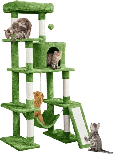 Vista 11 de Yaheetech - Torre de árbol para gatos grandes, condominio de varios niveles y hamaca de 54 pulgadas Beige