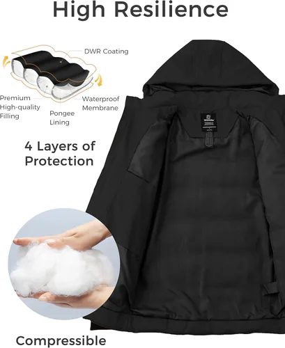 Vista 4 de Wantdo - Chaqueta acolchada impermeable para hombre, con capucha, de invierno