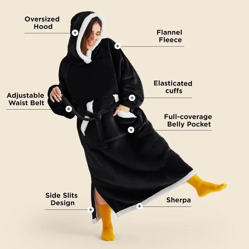 Vista 2 de Bedsure - Manta con capucha portátil, sudadera con capucha larga como regalos de Navidad y cumpleaños para hombres, sudadera con capucha de sherpa