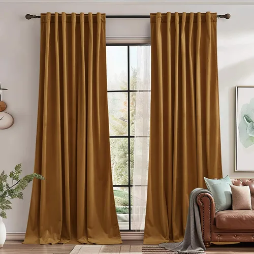 Vista 64 de StangH Cortinas 100% opacas, color beige, terciopelo suave y grueso, cortinas para ventana de dormitorio, forro blanco, cortinas con aislamiento