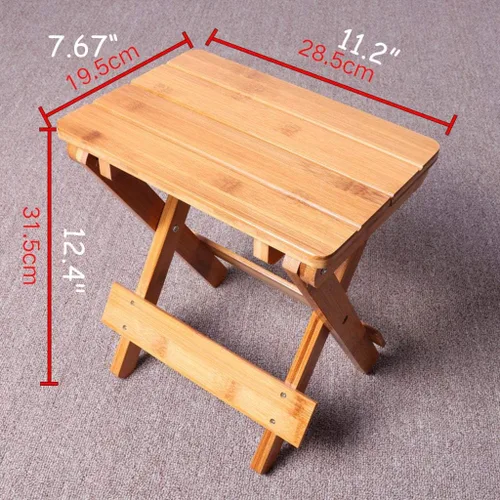Vista 6 de Taburete plegable de madera de bambú, taburete portátil para el hogar, multifuncional, para baño, sala de estar, dormitorio, lavandería o pesca