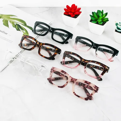 Vista 8 de REAVEE 6 Pack Reading Glasses for Women Blue Light Blocking, Cute Square Computer Readers with Spring Hinge