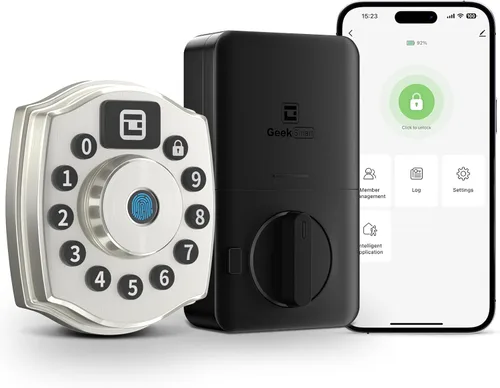 Vista 8 de Geek Smart Cerradura de cerrojo de huellas dactilares con teclado, cerrojo inteligente con código, cerraduras electrónicas para puerta delantera