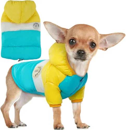 Vista 10 de FUAMEY Chaqueta acolchada para cachorros, chaleco acolchado cálido para la nieve para mascotas, ropa para perros a prueba de viento, impermeable