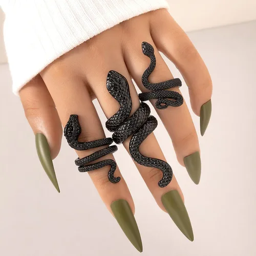 Vista 2 de Snake Ring Stackable Rings for Women Silver Ring Set Adjustable Gold Snake Ring Black Snake Jewelry Set Gothic Jewelry For Women Halloween