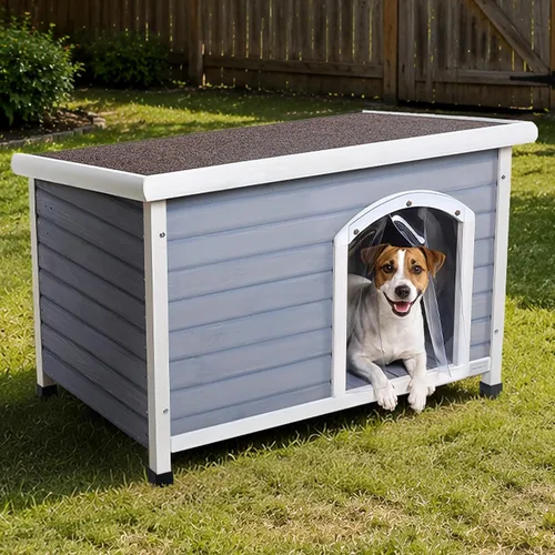 Vista 13 de Petsfit - casetas cuchas de madera para perros pequeños, medianos y perros grandes, resistente a la intemperie para perros, con patas elevadas.
