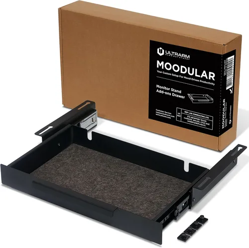 Vista 18 de ULTRARM Moodular - Soporte de Monitor de Madera de 45.6" (116cm) Organizador de Escritorio Grande con Rieles Deslizantes de Metal para Cajón