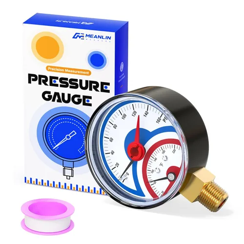 Vista 8 de MEANLIN MEASURE Manómetro térmico de acero inoxidable de 0-160 psi, 30-250 ℉, llenado de líquido, esfera de cara NPT de 2.5 pulgadas, con cinta
