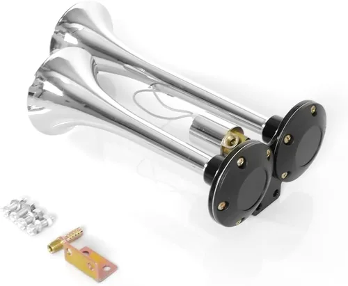 Vista 6 de Bocina de aire cromada de 12 V, 150 dB, kit de bocinas de trompeta dobles súper ruidosas universales para automóvil, camioneta, SUV, motocicleta