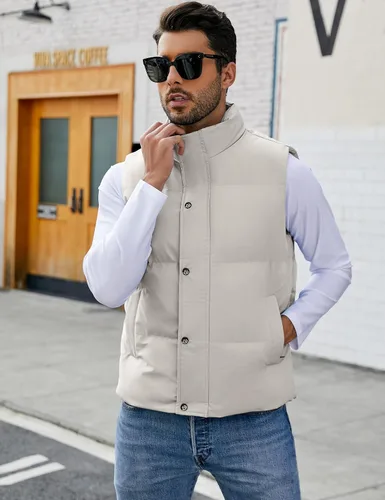 Vista 2 de Flygo Chaleco acolchado de invierno para hombre, chaleco ligero con cuello alto, chaqueta sin mangas