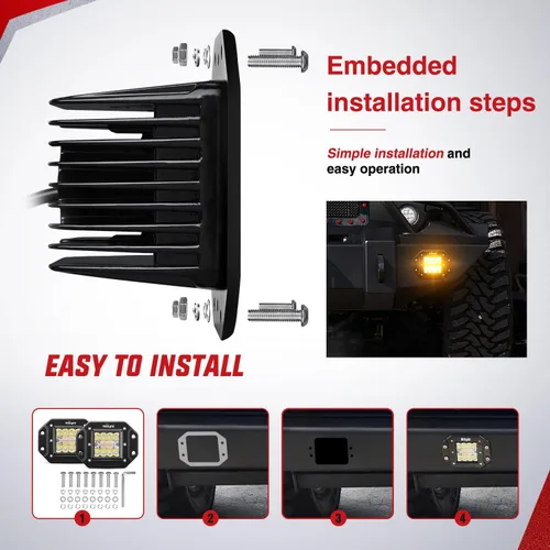 Vista 7 de Nilight Cápsulas de Luz LED de Montaje Empotrado 2PCS 42W Ámbar Blanco 3 Modos de Iluminación Luces Antiniebla Haz Combinado de Punto e Inundación