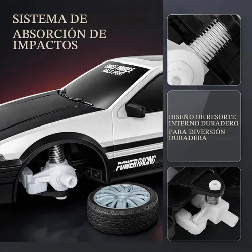 Vista 4 de Auto de control remoto RC Drift Car 2.4GHz escala 1:24 4WD 15KM/H Modelo de vehículo de alta velocidad con luces LED Neumático de Derrape Coche