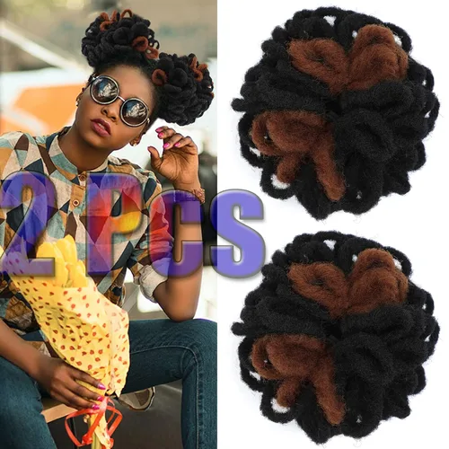 Vista 25 de Abellee 2 moños de Loc para mujeres negras, 8 pulgadas, moño de pétalos de Loc, Afro, cola de caballo alta, cordón de coleta, extensiones de cabello