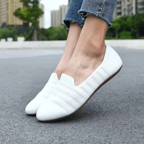 Vista 2 de Puxowe Zapatos planos de ballet de punto para mujer con suela de cuña baja, cómodos zapatos de punta redonda para caminar, vestidos y trajes casuales
