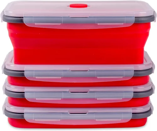 Vista 21 de Recipientes plegables de almacenamiento de alimentos con tapa hermética, 11.8 oz, juego de 4 recipientes pequeños de silicona apilables para la 4