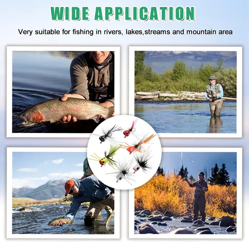 Vista 7 de Kit de señuelos para pesca con mosca, moscas para pesca con mosca seca, moscas de pesca con mosca superior, panfish Bluegill Popper Bait Bug