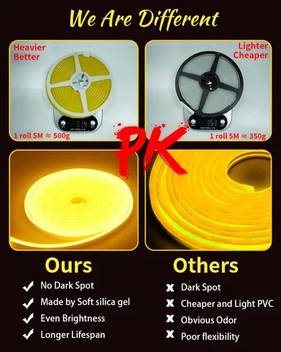 Vista 2 de YM E-Bright Tira de luces LED de neón de 12 V, cuerda de silicona para interiores y exteriores, 16.4 pies, 600SMD, impermeable, flexible