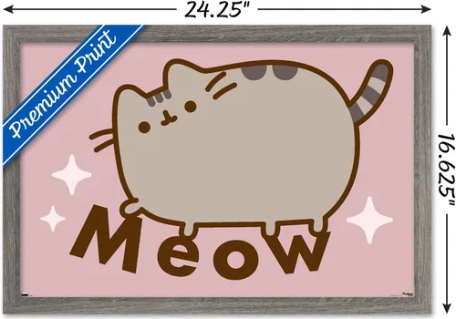Vista 3 de Pusheen - Póster de pared de miau, 22.4 pulgadas de largo x 14.7 pulgadas de ancho, versión enmarcada en madera de granero