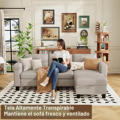 Vista 5 de ZeeFu Sofás modulares y modulares para sala de estar, sofá modular en forma de L de 3 plazas de 78 pulgadas con otomana de almacenamiento, moderno