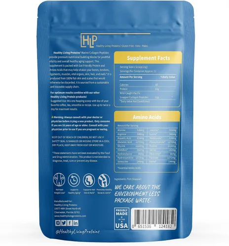 Vista 2 de Healthy Living Proteins Péptidos marinos de colágeno tipo 1 y 111 0.98 onzas de proteína de pescado, pescado silvestre de origen natural, sin