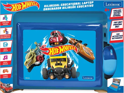 Vista 8 de Lexibook Hot Wheels, portátil educativo y bilingüe en inglés/español, juguete para niños con 124 actividades para aprender, jugar juegos y música