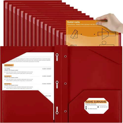 Vista 22 de Henoyso 48 carpetas de plástico con bolsillo frontal transparente y 3 puntas, carpetas de plástico resistente con ranura para tarjetas, carpetas