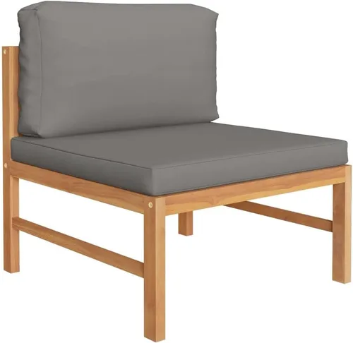 Vista 4 de Ensemble de Salon de Jardin en Teck Massif Gris 6 Pièces Résistant aux Intempéries, Canapé d'Extérieur Modulable Confortable avec Coussins Épais