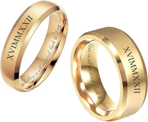 Vista 2 de Juego de anillos de boda personalizados de tungsteno pesado para parejas grabado personalizado gratis se envía desde Estados Unidos Tungsteno Sin