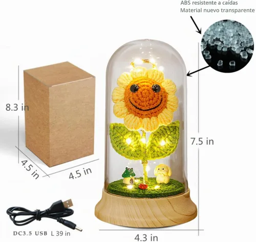Vista 6 de Levvohd Regalos de girasol de ganchillo para mujeres, regalos de cumpleaños de flores artificiales para abuela, en cúpula de plástico girasol