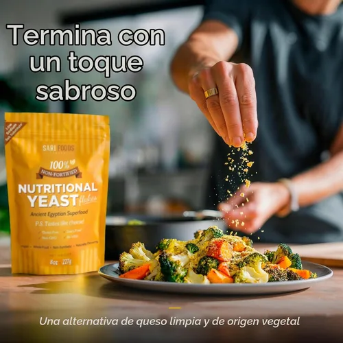 Vista 3 de Sari Foods Copos de levadura nutricional de 8 onzas, sazonador nutricional no fortificado para levadura superalimento, proteínas, sin gluten y sin