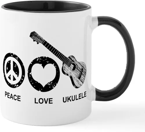 Vista 51 de CafePress Peace Love - Taza de café de cerámica para ukelele (11 oz (11.0 fl oz)