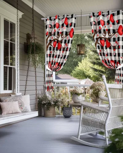 Vista 4 de Plaid Love-Tree Outdoor Curtains for Patio Waterproof Drapery,Grommet Window Curtain Living Room,Bedroom,Doorway,Kitchen,Cafe,Porch Drapes Saint