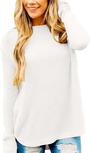 Vista 24 de MEROKEETY Suéteres de manga larga casuales para mujer 2025 con cuello redondo suelto, suéteres de punto estilo pulóver para otoño e invierno Beige