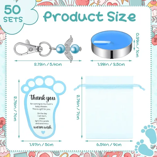 Vista 2 de Landical 50 juegos de regalos de baby shower para invitados, incluyendo 50 velas de té sin perfume, 50 llaveros de ángel, 50 bolsas de regalo, 50