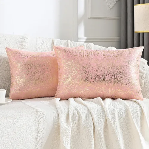 Vista 35 de JELLYMONI Juego de 2 fundas de almohada decorativas brillantes, fundas de almohadas decorativas con purpurina dorada de 16 x 16 pulgadas para sala