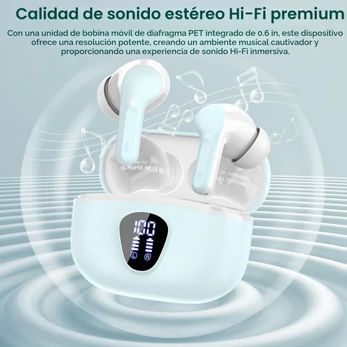Vista 5 de Auriculares inalámbricos, Bluetooth 5.4 Auriculares estéreo de alta fidelidad, auriculares Bluetooth