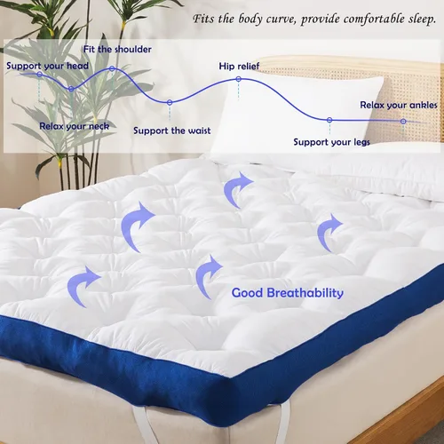 Vista 5 de WhatsBedding Cubrecolchón de espuma viscoelástica de 5 pulgadas para dolor de espalda, relleno de relleno suave y transpirable, cubrecolchón grueso
