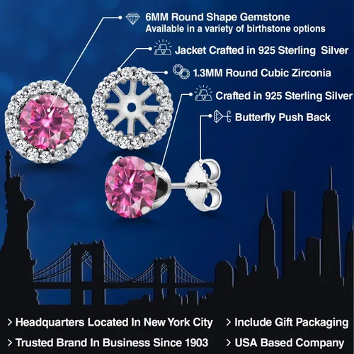 Vista 196 de Gem Stone King Aretes redondos de plata de ley 925 de 0.236 in con piedra natal extraíble para mujer